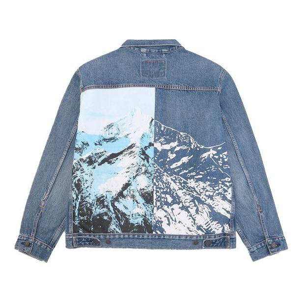 Men's Levis lapel Large Printing Denim Jacket Denim 80794-0000