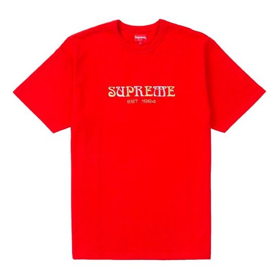 Supreme FW18 Nouveau Logo Tee Red Embroidered Logo Short Sleeve Unisex SUP-FW18-619
