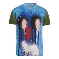 Men's Off-White FW21 Spray Painting Round Neck Short Sleeve Blue T-Shirt OMAA027S21JER02984008400