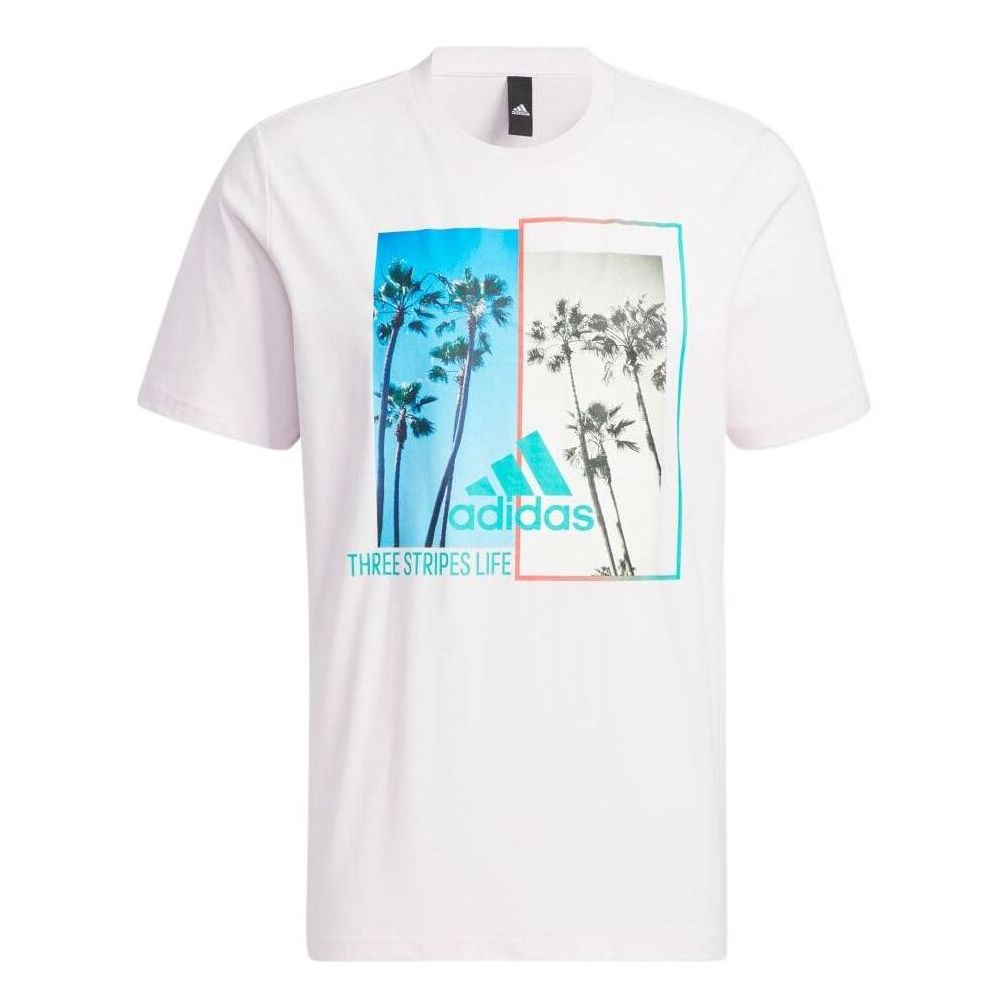 Men's adidas Pattern Printing Casual Round Neck Pullover Short Sleeve Japanese Version White T-Shirt HN0400