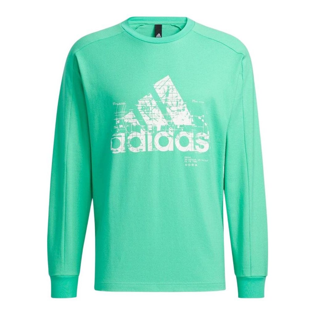 Men's adidas Large Logo Embroidered Printing Sports Long Sleeves Green T-Shirt H40841