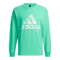 Men's adidas Large Logo Embroidered Printing Sports Long Sleeves Green T-Shirt H40841