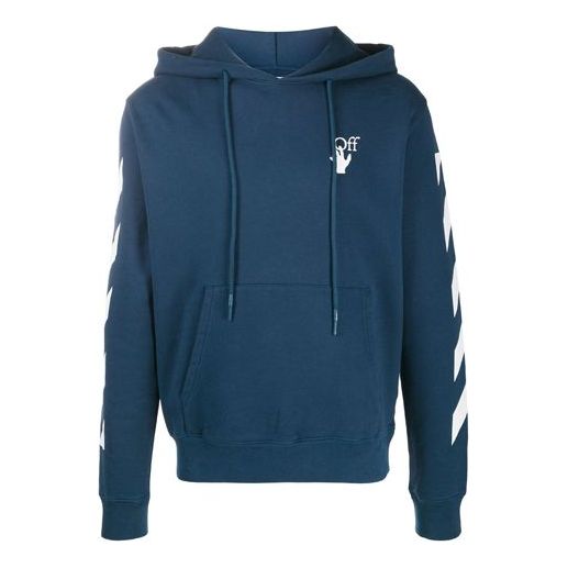 Off-White Diagonal Stripes Printing Hooded Pullover Men Blue OMBB034F20FLE0094901