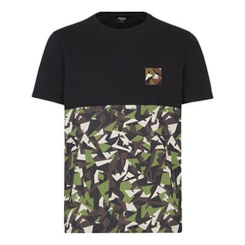 Men's FENDI Splicing Round Neck Short Sleeve Black Camouflage FAF580ACK4F1BJP