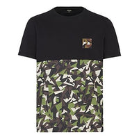 Men's FENDI Splicing Round Neck Short Sleeve Black Camouflage FAF580ACK4F1BJP