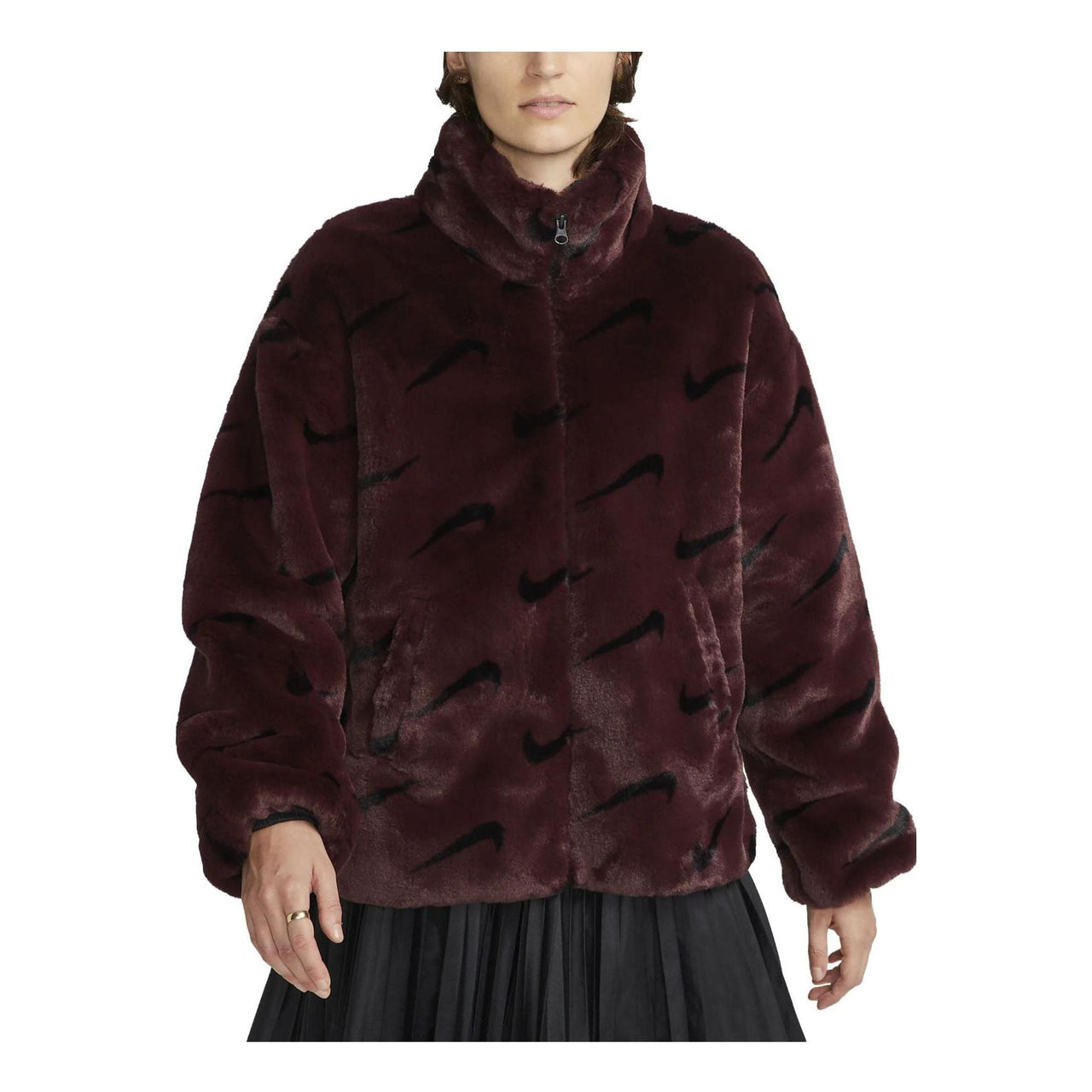 (WMNS) Nike Sportswear Plush Printed Faux Fur Jacket 'Burgundy Crush' DQ6842-652