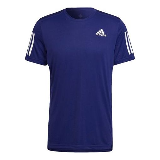 Men's adidas Own The Run Tee Stripe hygroscopic Sweat-Wicking Breathable Sports Round Neck Short Sleeve Blue HB7439