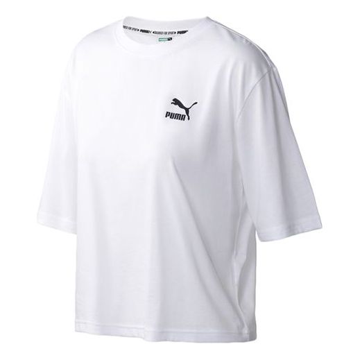 (WMNS) PUMA Tfs Graphic Logo Printed Short Sleeve TEE White 598269-02