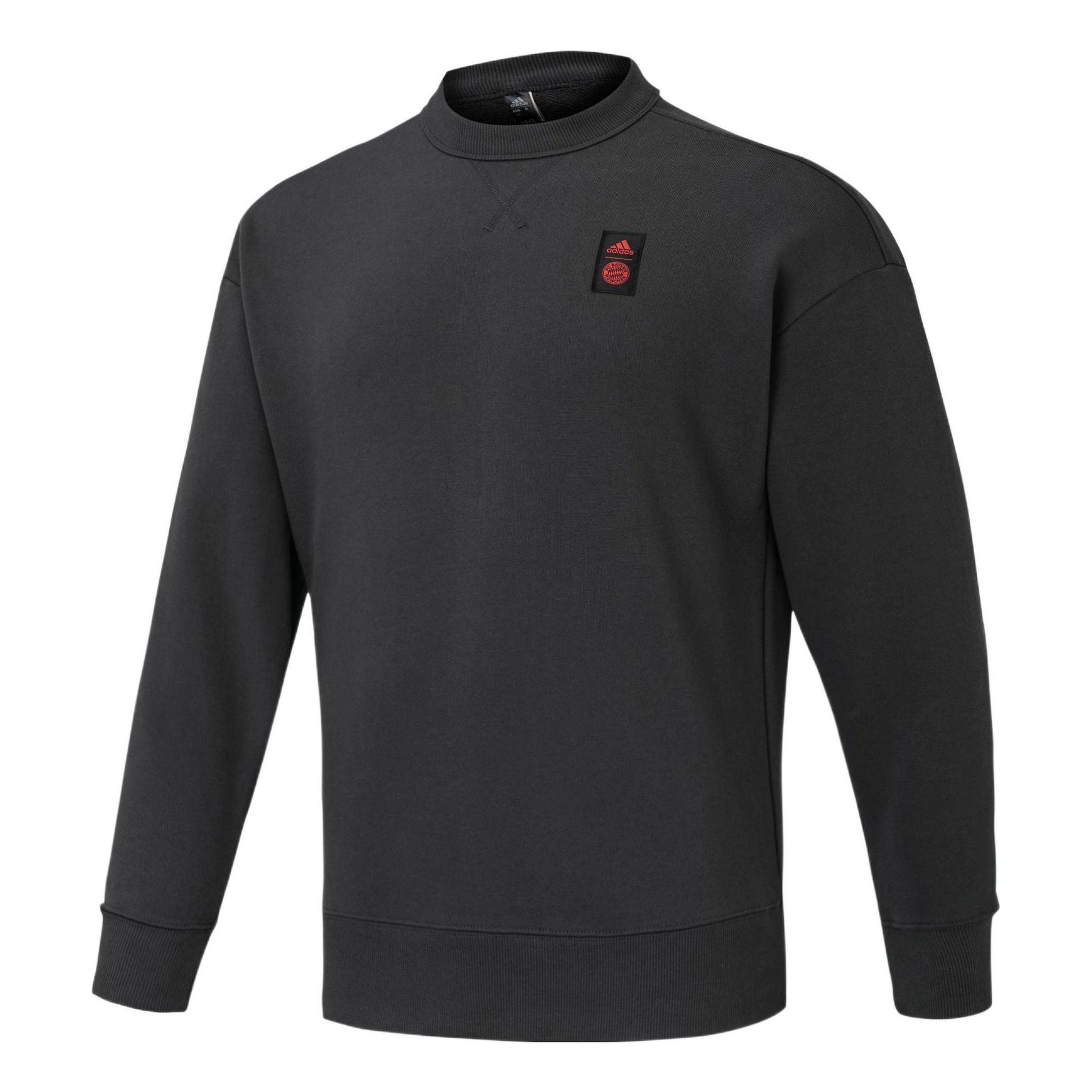 Men's adidas Solid Color Logo Printing Pattern Round Neck Pullover Long Sleeves Black HF1355