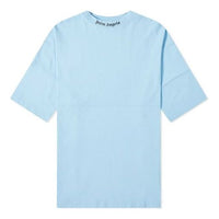 Men's PALM ANGELS Logo Mock Neck Tee Logo Printing Short Sleeve Blue PMAA002E194130023110