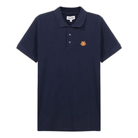 Men's KENZO Small Tiger Head Short Sleeve Polo Shirt Navy Blue FA65PO0014PU-76B