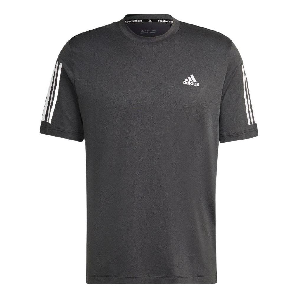 Men's adidas Alphabet Logo Stripe Printing Round Neck Pullover Short Sleeve Gray T-Shirt HD3550