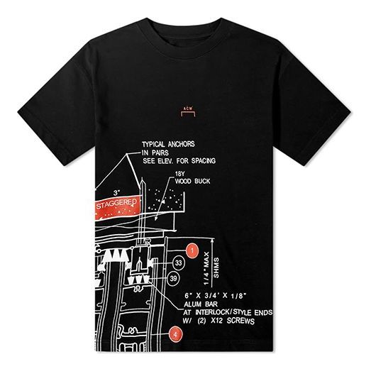 A-COLD-WALL* SS20 Blueprint Tee Small logo Blue Printing Short Sleeve Unisex Black ACWMTS003WHL-BK