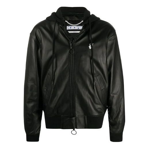 Off-White Logo Print Leather Bomber Jacket OMJA034E20LEA0011001