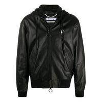 Off-White Logo Print Leather Bomber Jacket OMJA034E20LEA0011001