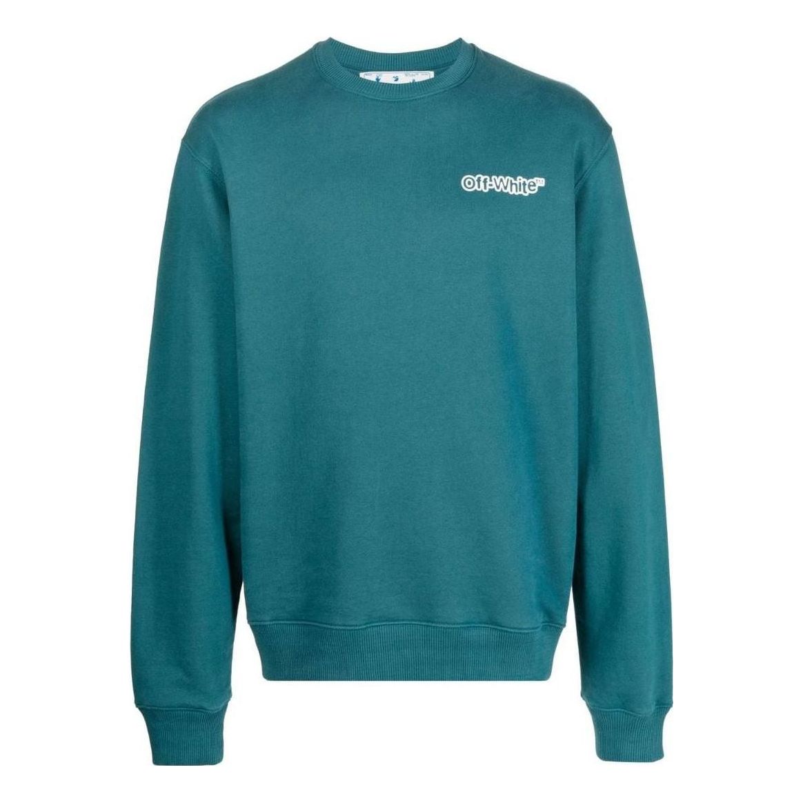 Men's Off-White FW22 Logo Printing Round Neck Long Sleeves Version Lake Blue OMBA057S22FLE0164801DUCK