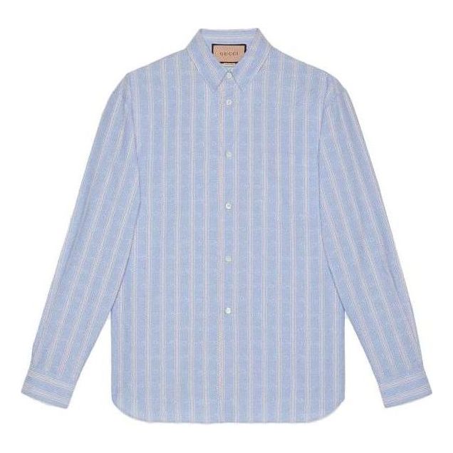 Gucci Striped Double G Cotton Shirt 'Light Blue White' 742714-ZAMR3-4305