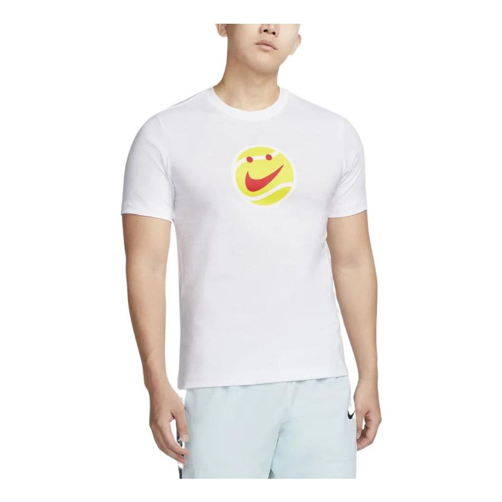 Men's Nike Solid Color Smiling Face Logo Alphabet Printing Short Sleeve White T-Shirt DR7726-100