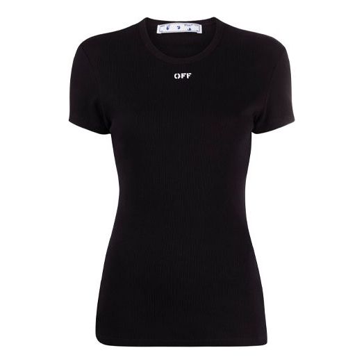 (WMNS) Off-White SS21 logo Round Neck Short Sleeve Slim Fit Black T-Shirt OWAA065S21JER0011000