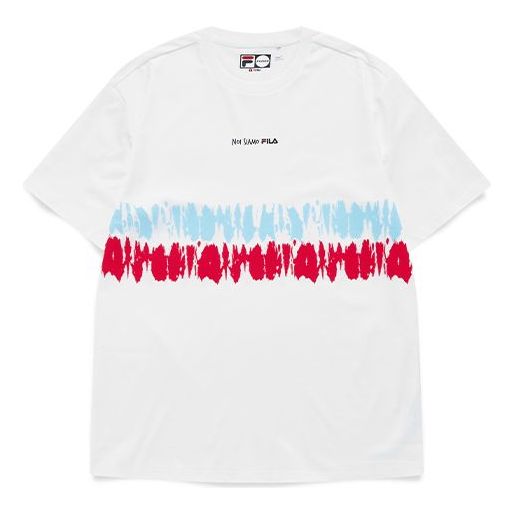 Men's FILA FUSION Tennis Sports Contrasting Colors Tie Dye Printing Loose Short Sleeve Blue Red T11M131108F-WT