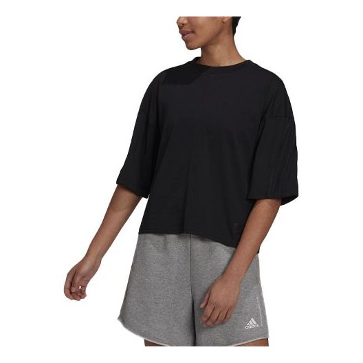(WMNS) adidas Solid Color Loose Round Neck Short Sleeve Black HB2970