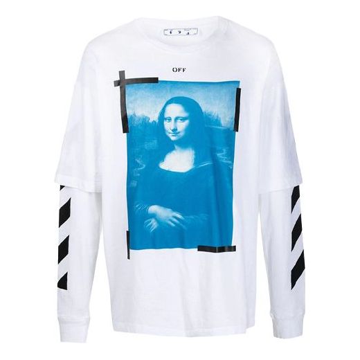 Men's Off-White Mona Lisa Printing Round Neck Long Sleeves Loose Fit White T-Shirt 0MAB022R21JER0010110