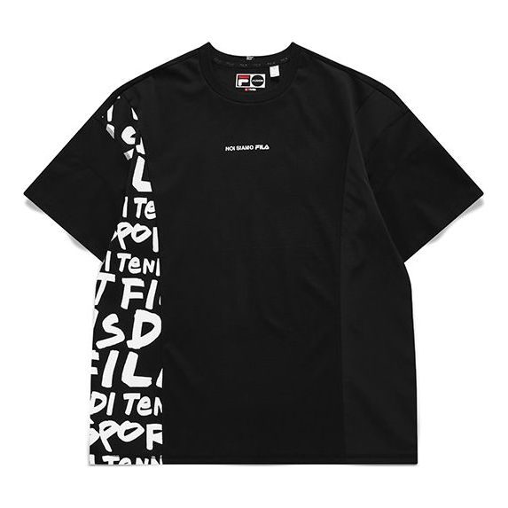 Men's FILA FUSION Casual Sports Loose Alphabet Printing Short Sleeve Black T11M121115A-BK