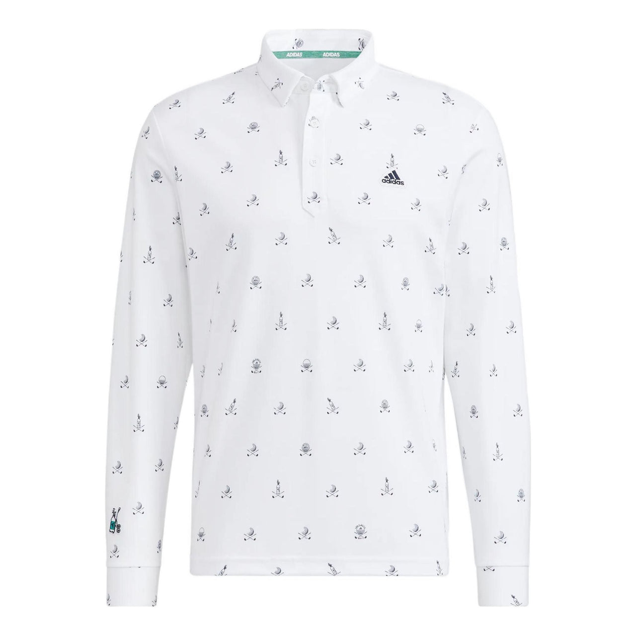 Men's adidas Pg Monogram Ls Pattern Full Print Golf Sports Long Sleeves White Polo Shirt HG5793