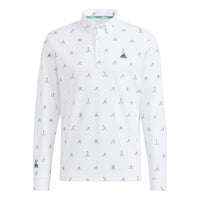Men's adidas Pg Monogram Ls Pattern Full Print Golf Sports Long Sleeves White Polo Shirt HG5793