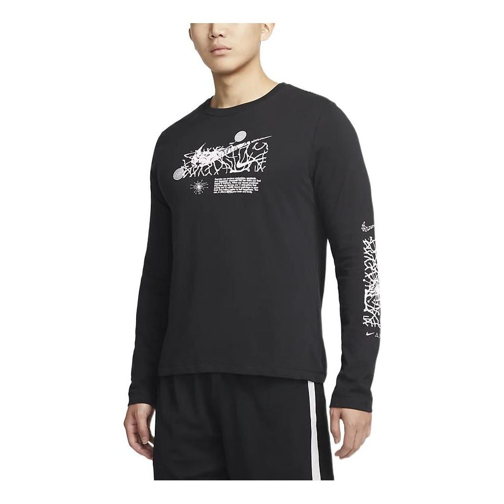 Men's Nike Alphabet Logo Printing Pullover Round Neck Long Sleeves Black T-Shirt DR7560-010