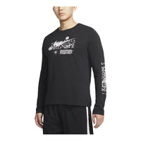 Men's Nike Alphabet Logo Printing Pullover Round Neck Long Sleeves Black T-Shirt DR7560-010
