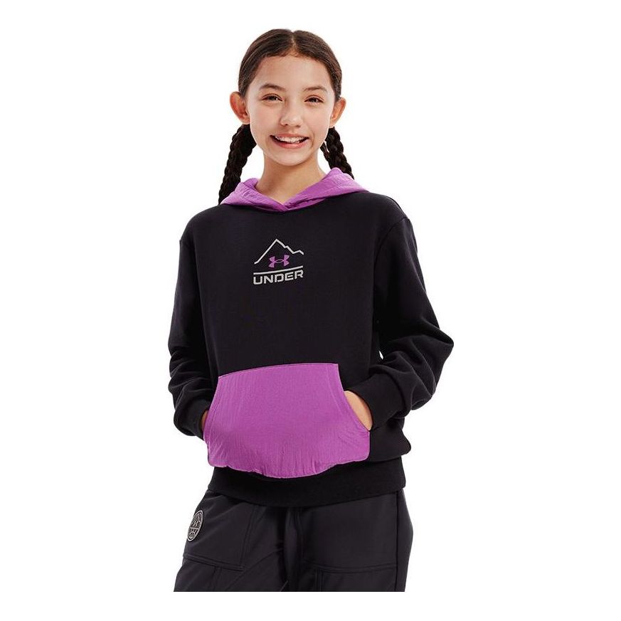 (GS) Under Armour Logo Graphic Hoodie 'Black Purple' 234203167
