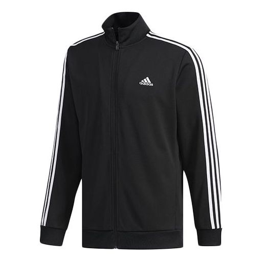 adidas Stripe Zipper Casual Sports Jacket Black DV1099