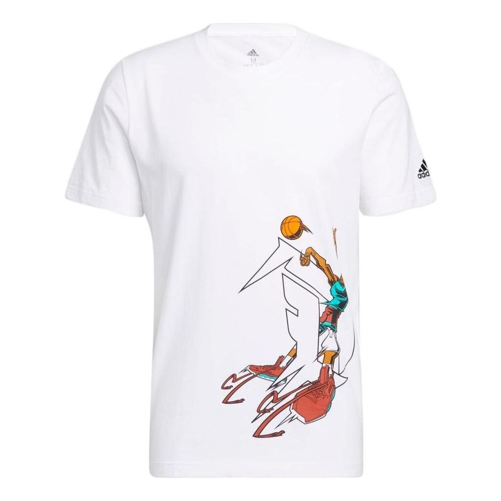 Men's adidas Anime Character Printing Logo Embroidered Round Neck Short Sleeve White T-Shirt HF1733
