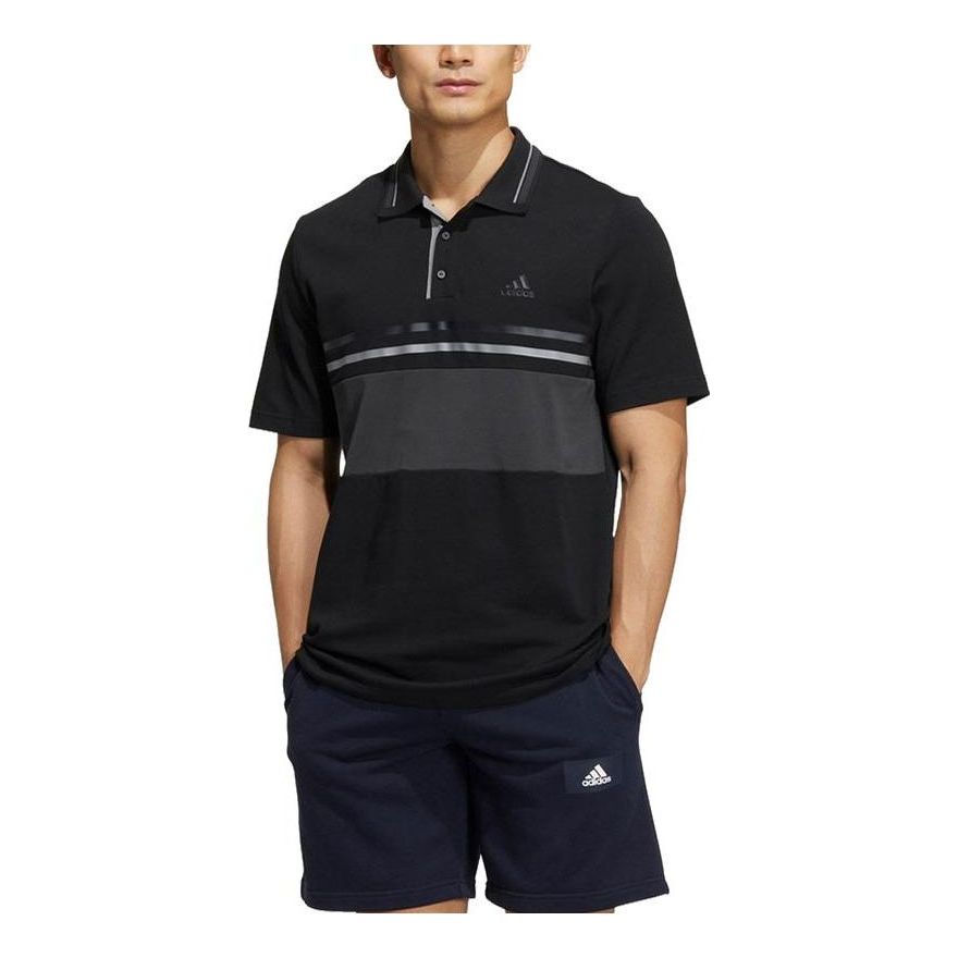 adidas Splicing Logo Printing Short Sleeve Black Polo Shirt HZ7043