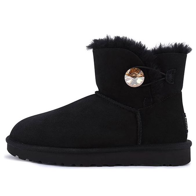 (WMNS) UGG Mini Bailey Button Bling Fleece Lined 'Black Brown' 1016554-BGLD