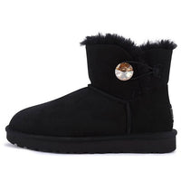 (WMNS) UGG Mini Bailey Button Bling Fleece Lined 'Black Brown' 1016554-BGLD