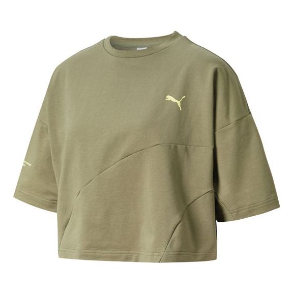 (WMNS) PUMA Evide Form Stripe Crop Tee Logo Splicing Short Sleeve Green 597397-60