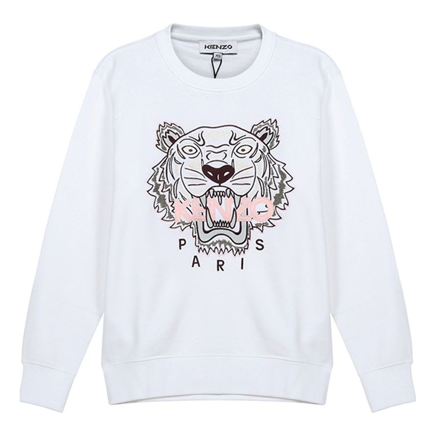 (WMNS) KENZO FW20 Tiger Head Embroidered Cotton Round Neck Long Sleeves Sports White Hoodie FA62SW8244XA-01