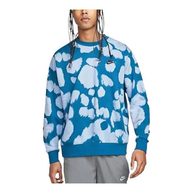 Men's Nike Sportswear Essentitals+ Pattern Full Print Round Neck Long Sleeves Blue DM6915-548