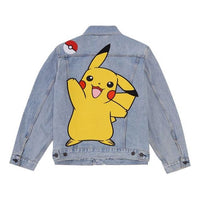 Men's Levis x Pokmon Crossover Pikachu Embroidered Cartoon Denim Jacket Cartoon Denim 77380-0040