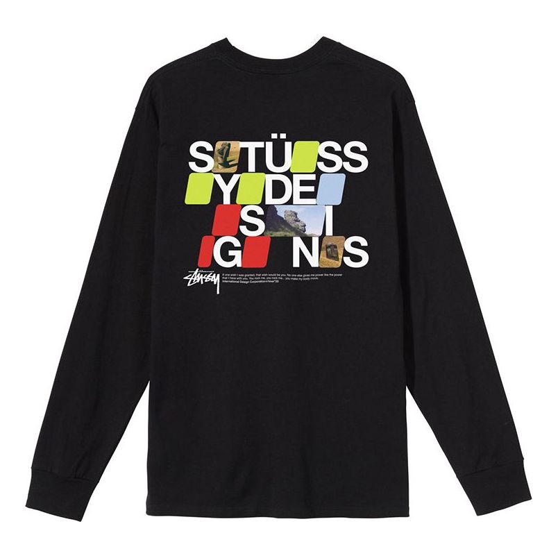 Men's Stussy Moal Ls Tee Round Neck Printing Long Sleeves Black 1994642