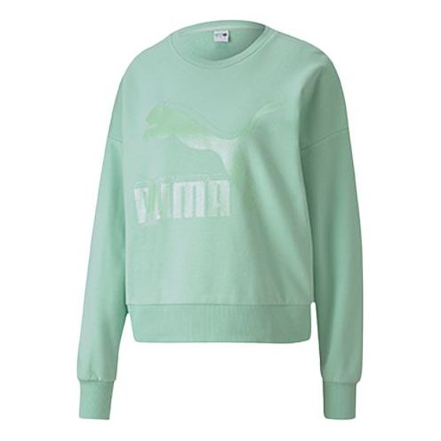 (WMNS) PUMA Printing Round-neck Sweatshirt Green 597405-94