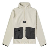 Men's Nike Sportswear Therma-FIT Logo Label Suede Half Zipper Colorblock Stand Collar Jacket Beige DO2638-145