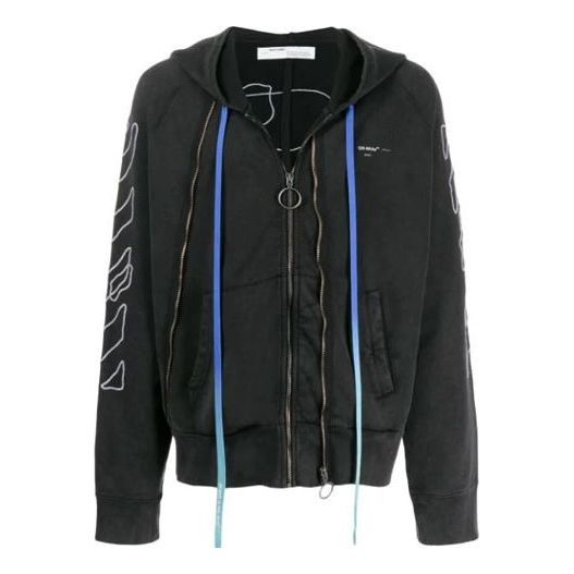 Off-White Abstract Arrows Arrow Washed Distress Zipper Ordinary Version Black OMBE007F19E300111001