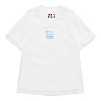 FILA FUSION Gradient Alphabet Printing Double Layer Knit Short Sleeve White T-Shirt T11W125108F-WT