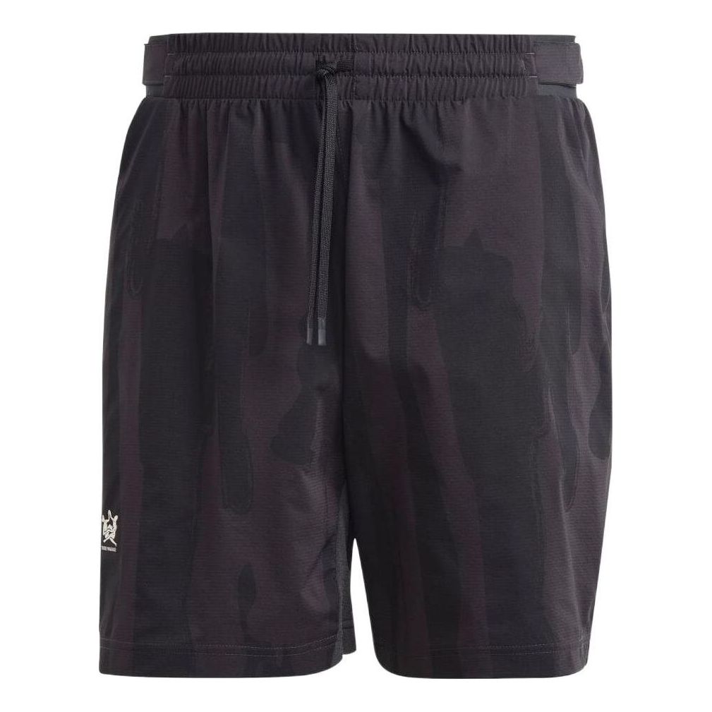 Men's adidas Logo Printing Elastic Waistband Straight Casual Shorts Japanese Version Carbon Black HY8724