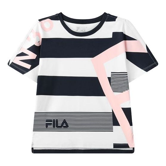 (WMNS) FILA Stripe Round Neck Short Sleeve White F11W122130F-WT