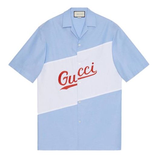 Gucci Oversized Alphabet Short-Sleeved Shirt For Men Blue 619033-ZAEN3-4990