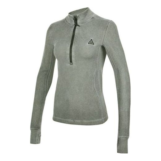 (WMNS) Nike Acg Steeple Rock Half Zipper Slim Fit Long Sleeves Gray Green T-Shirt DH3096-325